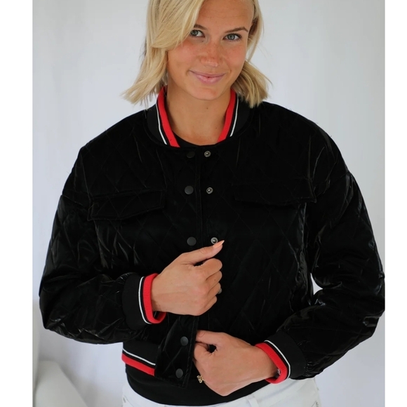 Black Bomber Jacket with Red and White Trim - Picture 1 of 5